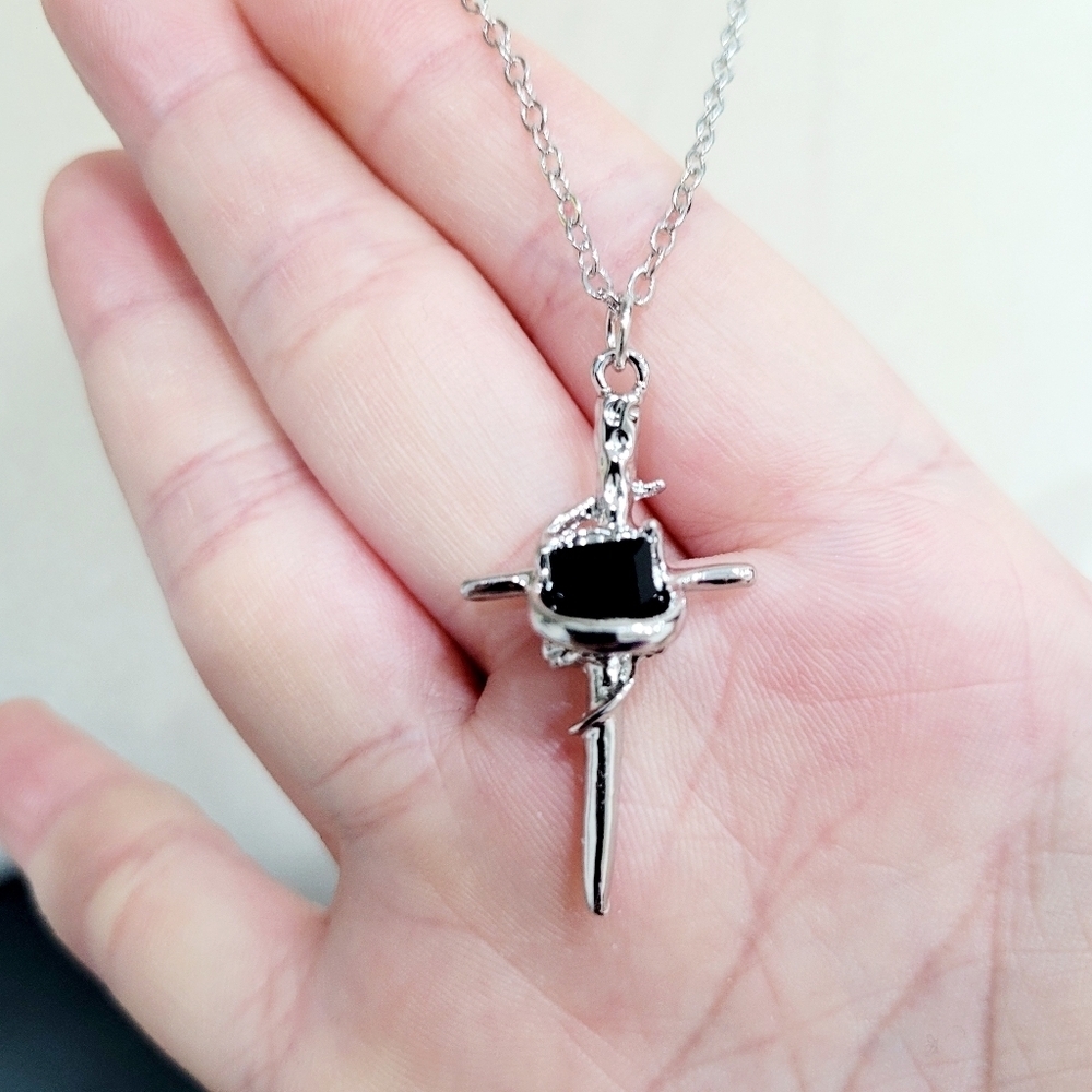 Brand New Funky Black & Silver Cross Necklace